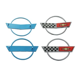 C4 Corvette Front Nose Emblem Plus Gas Fuel Lid Emblem 3D Badge Nameplate Cross Flag Restoration Both Front and Rear Emblems Fits for 91 Through 96 Corvettes (Silver Red)