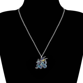 BONSNY Colgante de metal esmaltado con diseño de dinosaurio de dragón de fantasía para mujer, joyería con símbolo de la suerte, 1.25"tall & 1.14" width, Esmalte, no aplica,