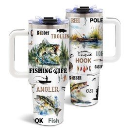 DUUV Fishing Gifts for Men, Fish Tumbler for Fisherman, Birthday Gifts for Men Dad Boys Who Love Fishing, Fisherman Gift for Christmas Thanksgiving, 40 Oz Tumbler with Handle, 1PCS