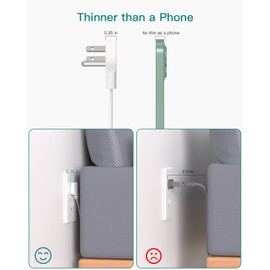 Flat Plug Power Strip, Ultra Thin Flat Extension Cord - Addtam 12 Widely AC 3 Sides Multiple Outlets, 5Ft, 1050J Surge Protector, Wall Mount, Desk Charging Station for Home Office Dorm Room Essentials