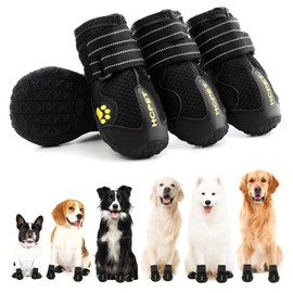 Hcpet Dog Shoes, Dog Boots for Large Dogs, Waterproof Dog Booties Paw Protector for Summer Hot Pavement, Winter Snowy Day, Outdoor Walking, Indoor Hardfloors Anti Slip Sole Black Size 7