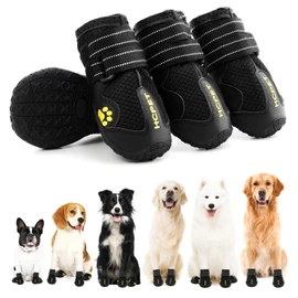 Hcpet Dog Shoes, Dog Boots for Large Dogs, Waterproof Dog Booties Paw Protector for Summer Hot Pavement, Winter Snowy Day, Outdoor Walking, Indoor Hardfloors Anti Slip Sole Black Size 7