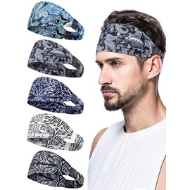 AWUMBUK Headbands for Men, Sweat Bands Head Sports Hair Bands Elastic Head Bands Men Running Gym Accessories 5 Pack