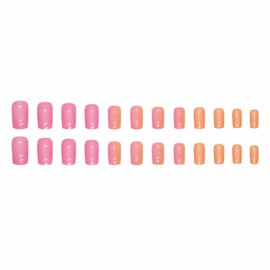MISUD Press on Nails - Medium Square Glue on Nails with Chrome, Acrylic Summer Pink Orange Design 24 pcs