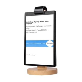 SVIAO Sign Holder, Page Turning, Menu Stand, Transparent Wood, Photo Frame, POP Stand, Promotional Supplies, Stores, Sales, Advertising, Merchandise, Card Holder, PVC, 5 Pages Included (3.9 x 7.9
