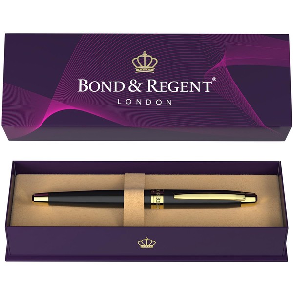 Bond & Regent Gloss Black & 24 Karat Gold - Certified Luxury Grade Rollerball Pen | Nice Gift for Men & Women