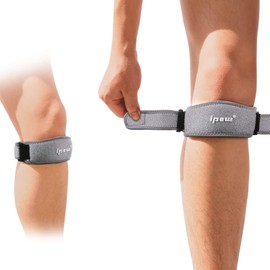 IPOW Paquete de 2 almohadillas gruesas y correa ancha para la rodilla para la rótula, soporte para el tendón rotuliano, banda ajustable para baloncest