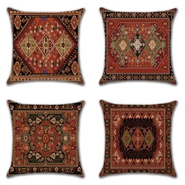 JOTOM Set of 4 Cushion Covers 45x45 cm Bohemian Style Decorative Square Throw Pillow Covers 18x18 Inch Sofa Car Pillowcase for Outdoor Home Bed Living Room Couch Decor (Exotic Style B)