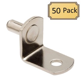 5mm L-Shaped Bracket Style Cabinet Shelf Support Pegs with Hole for Closets, Kitchens, & Furniture - Polished Nickel - 50 Pack