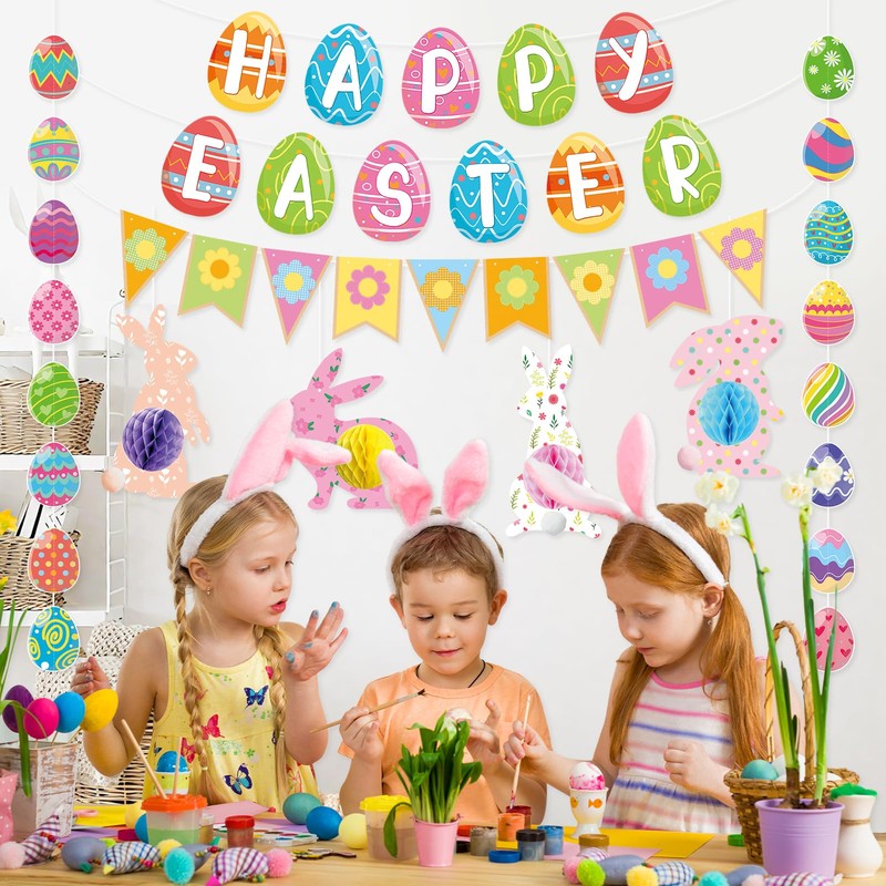 Pre-Strung Easter Decorations Set - Happy Easter Banner Decor with