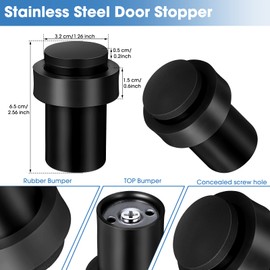 Chumia 20 Pcs Door Stops Floor Mounted Door Stopper Stainless Steel Cylindrical Floor Door Stop Modern Decorative Rubber Bumper Door Holder Wall Protector Doorstop for Bottom or Top of Door (Black)