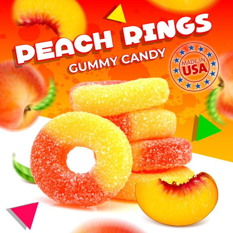 Peach Rings Gummy Candy, Soft and Chewy Snack (1 Pound