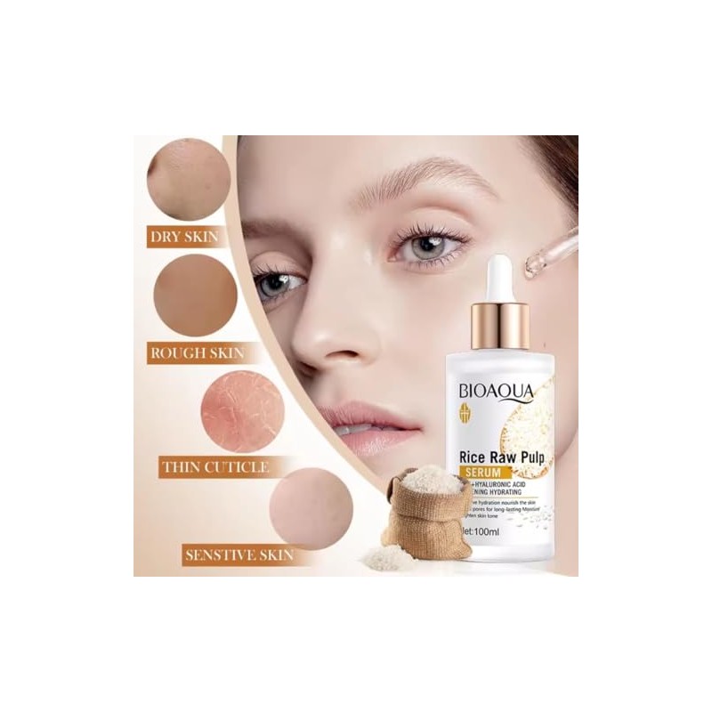 BIOAQUA Srum Facial de Arroz con cido Hialurnico, 100ml, Hidratante,