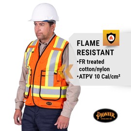 Pioneer Hi Vis FR Surveyor's Safety Vest - Flame Resistant ARC Rated - Reflective - for Men and Women - Orange