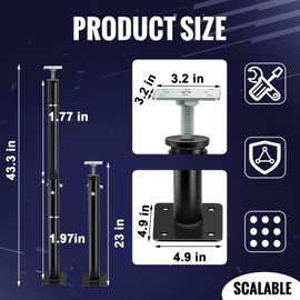 Yaocom 1 Pack Adjustable Jack Post Steel Floor Jack Floor Support Jack Pole Jack for Porch Roof Deck Heavy Load Areas, 23.23"-43.31" Adjustable Height, Black