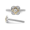 Sterling Silver Flower Ring with Accent Diamonds