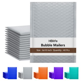 HBlife 40 Pcs Gray Bubble Mailers 6x10" Inches, 40 Pack Thick Padded Envelopes, Medium Packaging Bags, Strong Adhesion Mailing Supplies for Small Business
