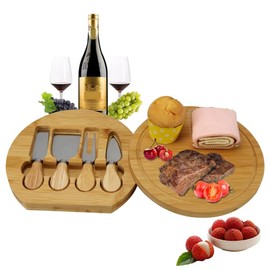 ZENWORYS Bamboo Cheese Board Set Equipped with Round Wooden Boards Suitable for Picnics & Parties