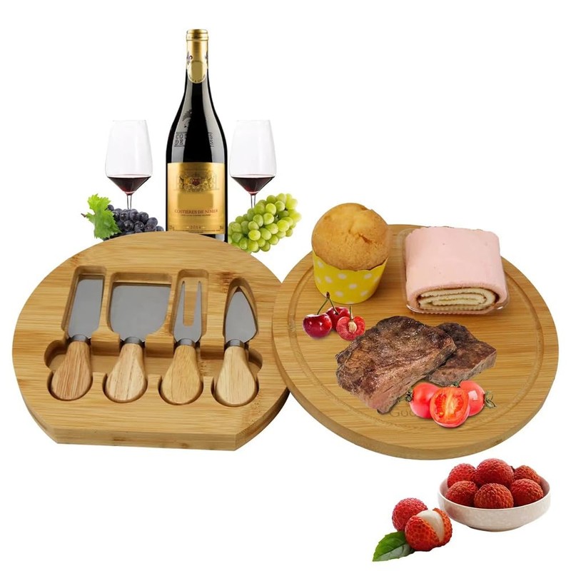 ZENWORYS Bamboo Cheese Board Set Equipped with Round Wooden Boards