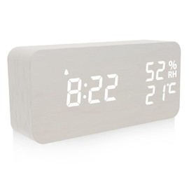 Digital Alarm Clock, Wooden Table Clock, LED Time Display, 3 Alarm Clock Settings, USB Powered, Humidity and Temperature Detection Electronic Clock, Suitable for Bedroom, Bedside Table, Desk, Office,