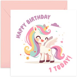 1st Birthday Card for Girls - Cute Unicorn Birthday Card for Her - Children Kids Happy Birthday Card Age 1 Year Old Girl - Girls First Birthday Gifts - Daughter, Niece, Granddaughter