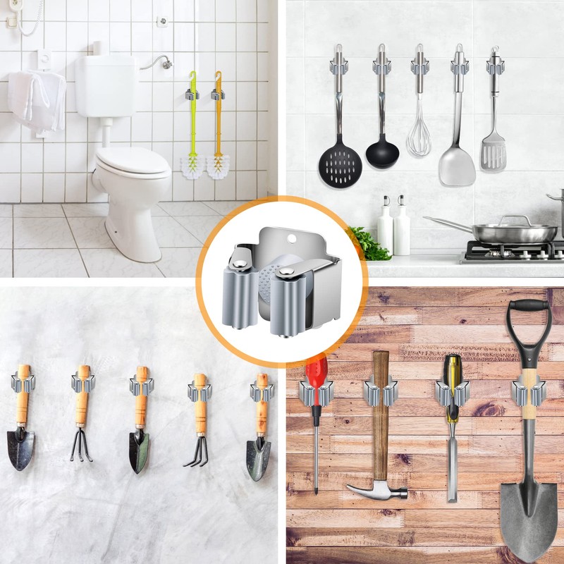 PAMIYO Broom Holder Wall 8 Pieces Tool Holder Hook Rail