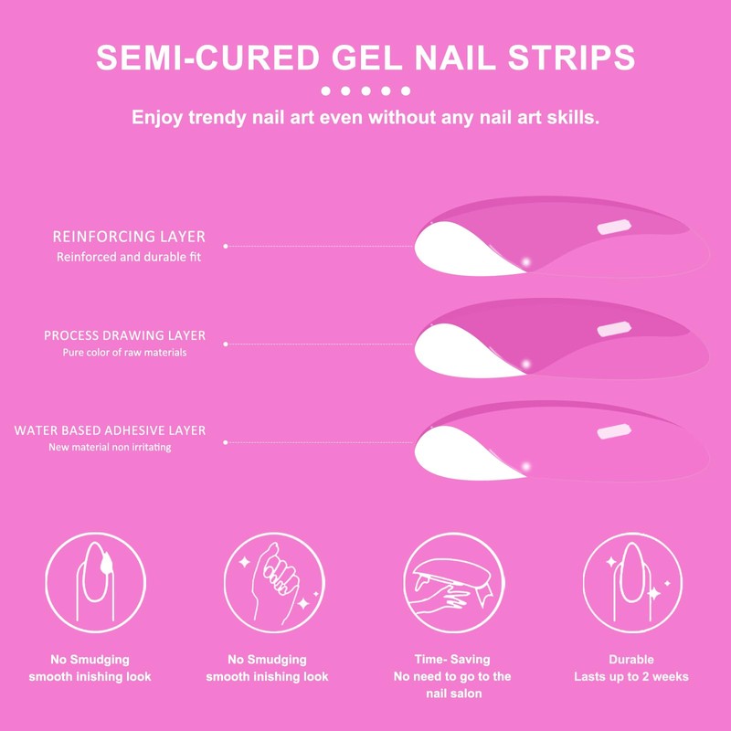SILPECWEE Semi Cured Gel Nail Strips, Toenails Stickers Full Nail