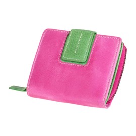 MIKA 42184 Women's Genuine Leather Wallet in Portrait Format with 9 Card Slots, 2 Slip Pockets, 2 Note Compartments and Coin Compartments, Wallet in Pink/Green, Approx. 9 x 10.5 x 3 cm, Pink - Green,