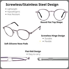 ProEyes Longitude 5, Progressive Blue Light Blocking Screwless Readers, Anti-Reflective, 0 Power on Top Lens (Gun, 1.25)