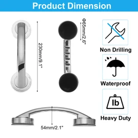 uxcell Grab Bars for Bathtubs and Showers, 9.1" Mirror Glass Door and Window Handles Powerful Shower Suction Cup Anti-Slip Safety Bars for Senior Shower Chairs Silver Tone