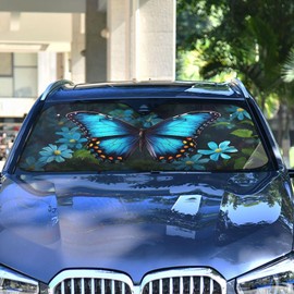 Blue Butterfly Windshield Sunshade Flower Car Sun Shade Protector for Small Car SUV Front Window