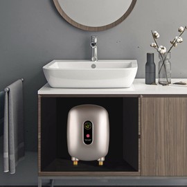 110V 3000W Mini Electric Tankless Instant Hot Water Heater with LCD Display Kitchen Washing Heating System for Bathroom Bathtub Shower Sink,IPX4 Water-Proof,Gold
