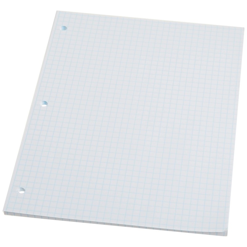 Pacon Filler Paper, White, 3-Hole Punched, 1/4" Grid Ruled 8"