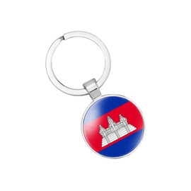 vmcoatdu Cambodia Kampuchea National Flag Key Chain Keyring Gift Men Women Keychain Stainless Steel and Inlaid Glass Materials