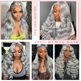 30 32 34 Inch Grey Human Hair Bundles Grey Body Wave Bundle Silver Hair Weave Mixed Length 3 Bundles Double Weft Hair Extensions