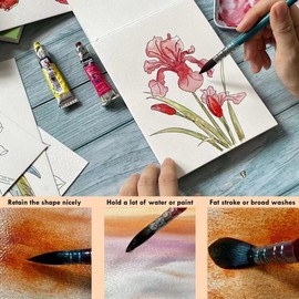 tumuarta Watercolour Paint Brushes, Short Handle, Synthetic Squirrel Hair, №0-№8, 8 Round & 1 Flat №7 9 PCs Art Supply Set for Watercolor Paint and Acrylic, Ideal for Artists and Hobbyist.