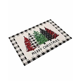 Bath Mat Merry Christmas Tree Soft Microfiber Shaggy Bathroom Rugs Floor Mats White Black Buffalo Check Plaid Washable Bath Rug for Bathroom Plush Rugs for Shower20 x32