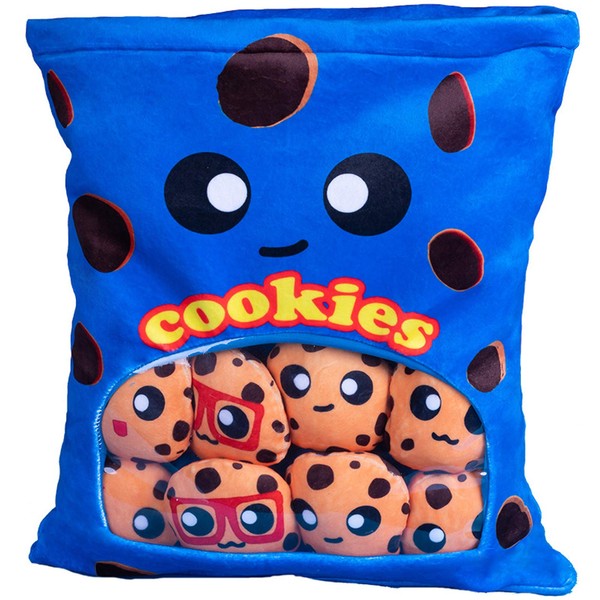 Nenalayo Plushies Doll a Bag of Cookie Toy Stuffed Soft Snack Pillow Plush Yummy Food Toy for Birthday Gift, Stuffed Toy Game Pillow Cushion Gift for Kids (Blue)
