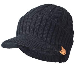 Ruphedy Men's Beanie with Brim Winter Hats Knitted Thick Fleece Visor Beanie Cap with Bill B5042 (Black)