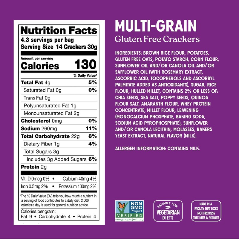 Milton's Gluten Free Crackers, Multi-Grain - Non-GMO Project Verified, Kosher,
