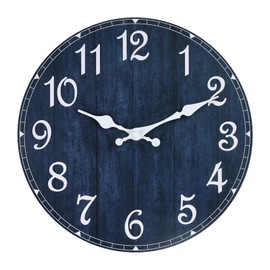 bakbrand Wall Clock Rustic Design Silent Non-Ticking Round Decor Clock Battery Operated Vintage Wall Clocks for Farmhouse, Office, Bedroom, Living Room (Blue B2, 10inch)