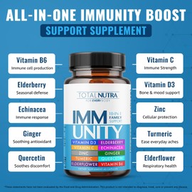 10-In-1 Immune Support Supplement: Immune Boosters for Adults & Kids Daily Immunity Defense with Key Immune System Vitamins Zinc, Vitamin C and D, Plus Elderberry, Quercetin, Echinacea & More, 60 Caps