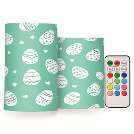 BOESI Doodle Easter Egg Pattern Flameless Candles Color Changing LED Candles with Remote Control Battery Candles for Outdoor and Indoor Home and Room Decoration, 3'' x 4''/5'' Set of 2 Pieces