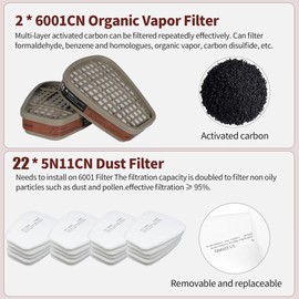 goambuy 27-in-1 Gas Mask with Filter, Dust Masks, Respiratory Protection, Fine Dust Painter, Reusable Full Mask for Paint Splash, Graffiti, Painting, + 22 Filterable Cotton Pads