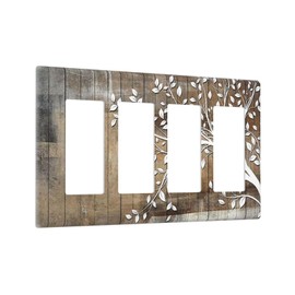 Rustic Wood Tree Silhouette Quad Rocker Light Switch Wall Plate Cover Faceplate 4-Gang Decorative Switches Suitable for Farmhouse Kitchen Electrical Decoration 4.5" X 8" Grey Brown