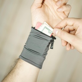 JourneyOut Travel Wrist Wallet Pouch With Zipper Pocket For Cash, Cards, Money. Made For Travel, Running, Walking & Hiking - Black Sands/Gray