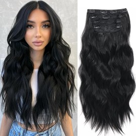 Clip in Hair Extensions 4PCS Black Hair Extensions Clip ins for Women 20 Inch Long Wavy Curly Hair Extension Thick Syntheitc Hairpieces