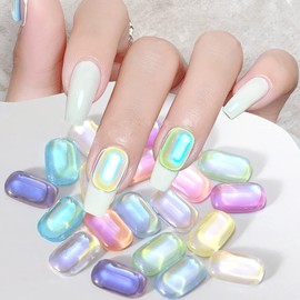 KAAGEE 30 Pieces Aurora Nail Gems Light Change Stone 3D Nail Charms Flat-Back Nail Rhinestones Ice Cube Glass Crystals Nails Decoration Nail Art Accessories Nail Supplies
