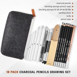 Kosiz 18 Pcs Charcoal Drawing Set, Sketching Kit for Beginners Artists