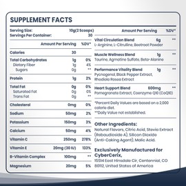 Nitric Oxide Supplement for Men - Extra Strength Nitric Oxide Booster Powder for Heart, Circulation, Blood Flow, Energy, Endurance - 10g Per Serving, 30 Servings